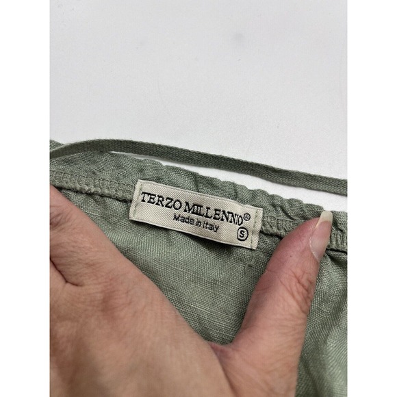 Terzo Millenno Made in Italy Mint Green 100% Linen Off The Shoulder Top Sz Small - Picture 6 of 7